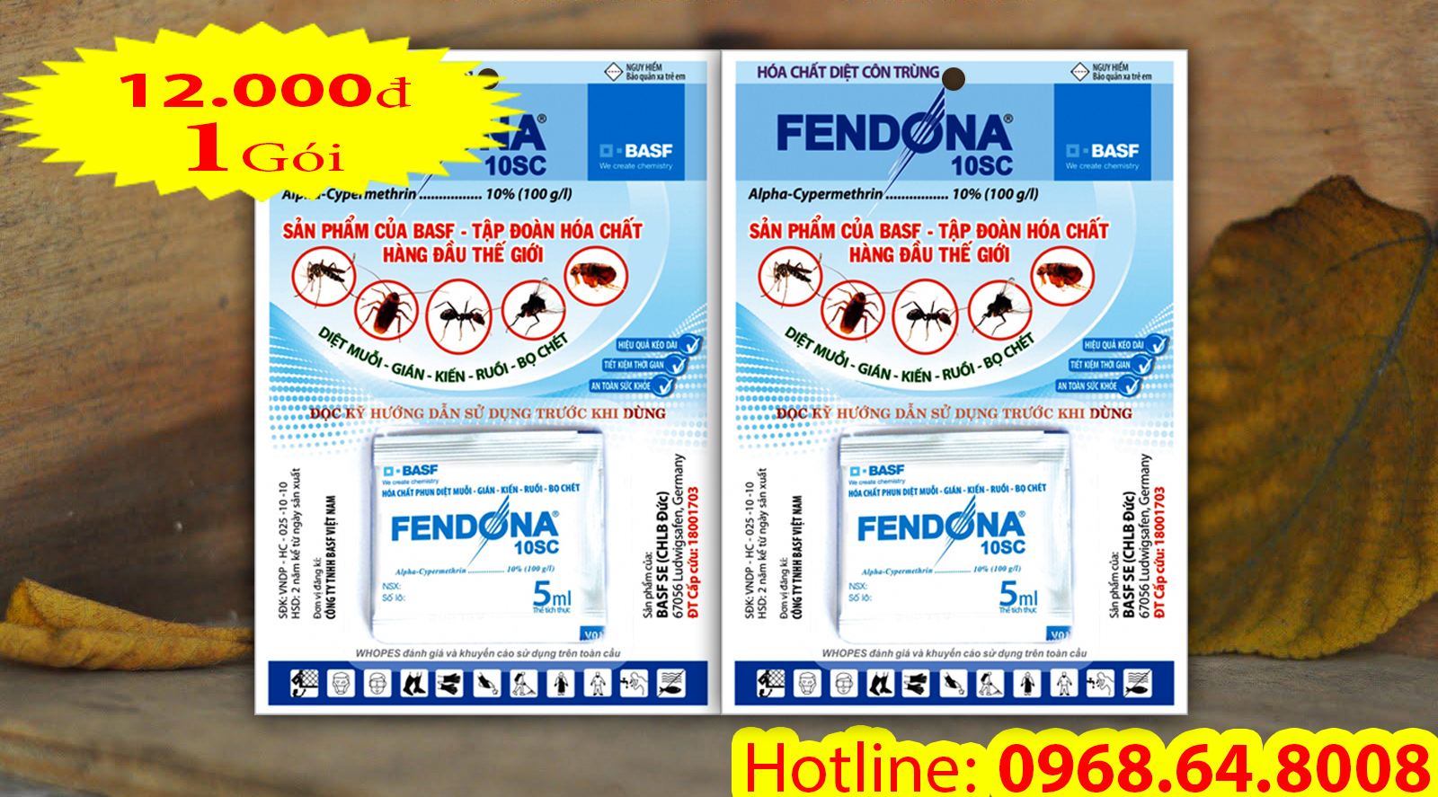 Fendona 10SC (5ml) - (BASF - CHLB ĐỨC) - Thuốc diệt côn trùng, muỗi, gián, ruồi, kiến, bọ chét...