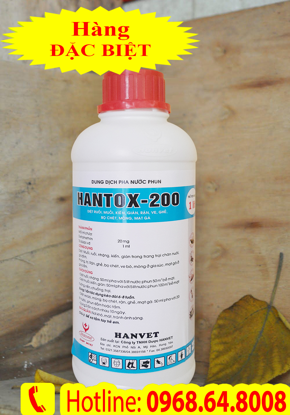Hantox 200 (1Lít) - (Sản xuất tại VIỆT NAM) - Bộ Thú Y - Thuốc diệt côn trùng, muỗi, gián, ruồi, kiến, bọ chét...